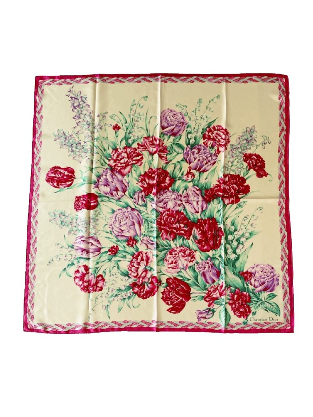 Vintage Christian Dior Silk Floral Scarf – 90cm / 35" Square – Made in Japan